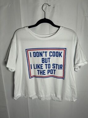 White Short-Sleeve Graphic Tee with Blue & Red Statement